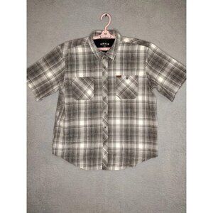 Orvis Button Up Shirt Short Sleeve Black/gray Plaid poly woven mens XL